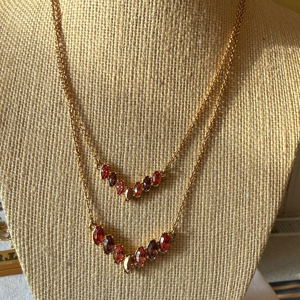 Touchstone Crystal Multi-Strand Gold Necklace Oranges Brown Swarovski Crystals 60$
